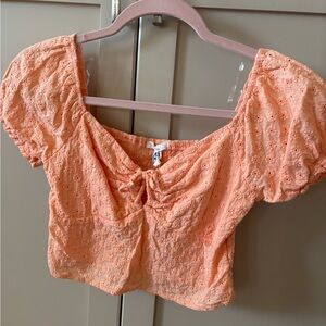 Orange Eyelet Puff Sleeve Top